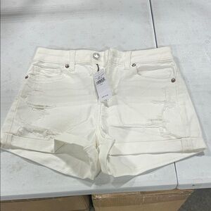 American Eagle Outfitters White Distressed Jean Shorts